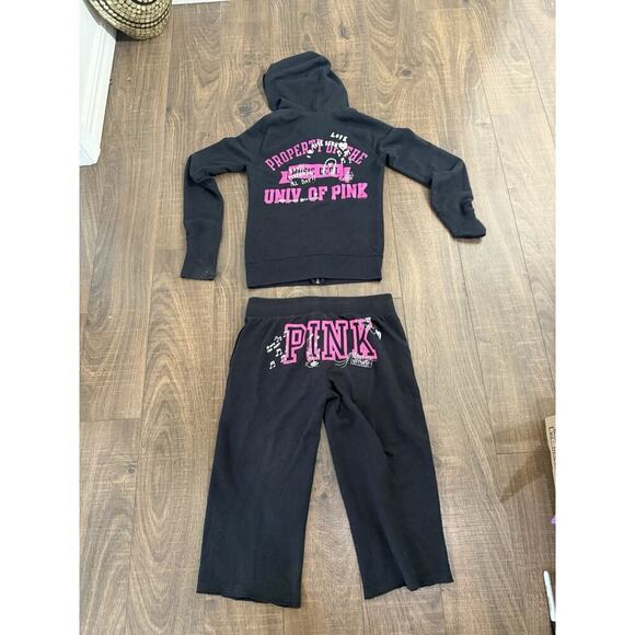 Victoria Secret Pink Rare Vintage Sweatsuit University Of Pink Crop Pants XS - Picture 2 of 11